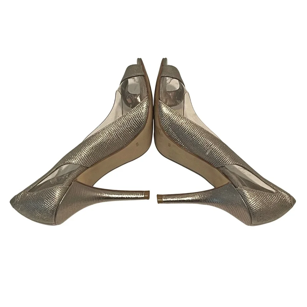 Nicole Miller NY Women's Peep Toe Heels Silver Metallic Acrylic Size‎ 8.5